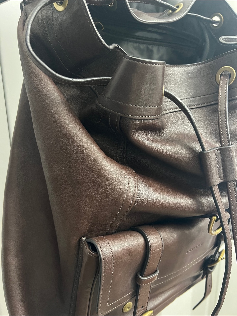 Coach Dark Brown Leather Buckle Backpack with Brass Hardware - Picture 14 of 17